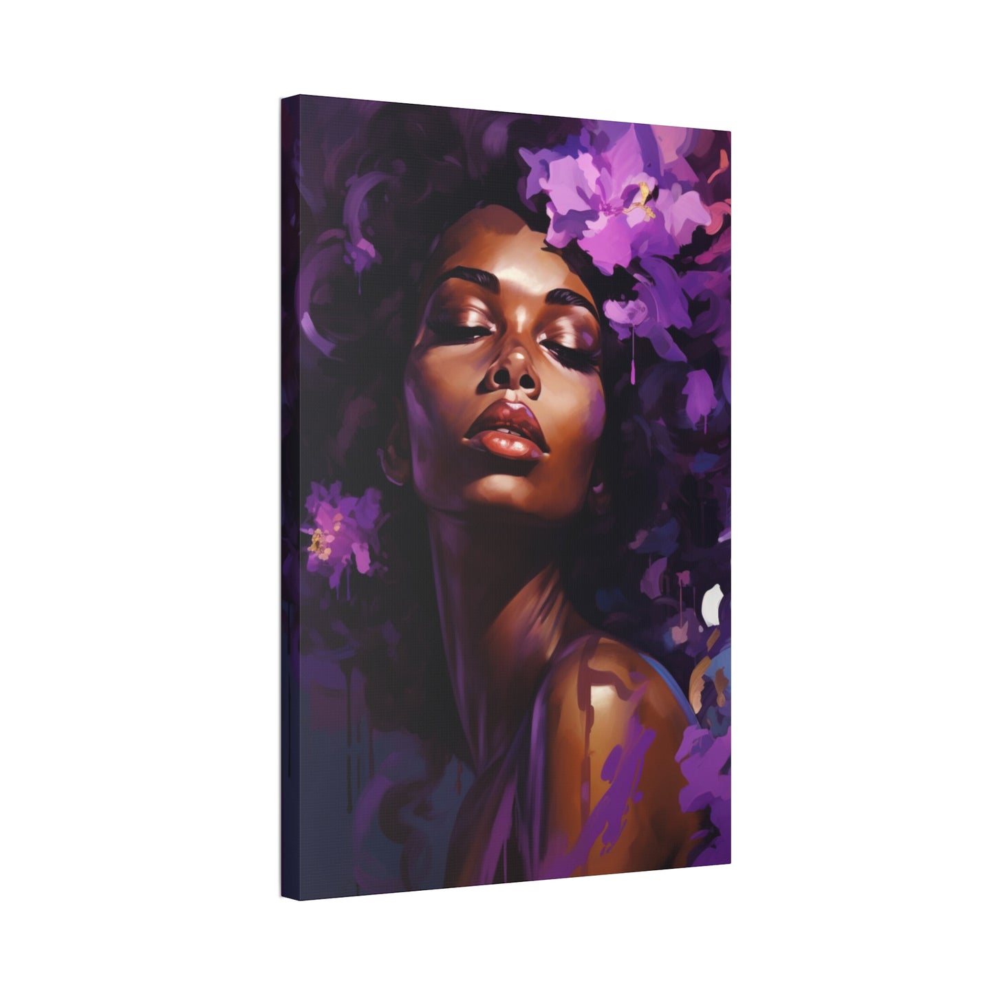 African Woman Stretched Canvas Print - Art Nouveau Purple Decor Canvas Poster