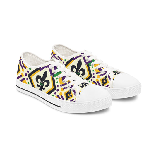 Women's Mardi Grass Print Low Top Sneakers, Mardi Gras Boho Choc Shoe Fashion