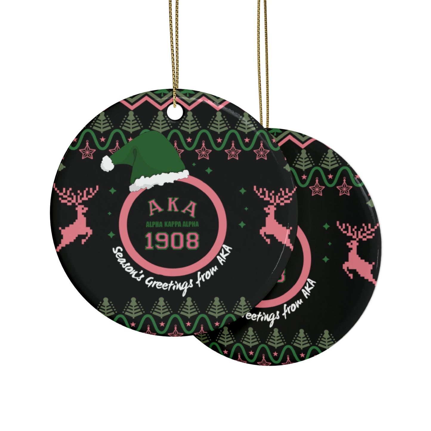 AKA 1908 Pink & Green Holiday Ceramic Ornaments, 1pcs, 5pcs, 10pcs, 20pcs