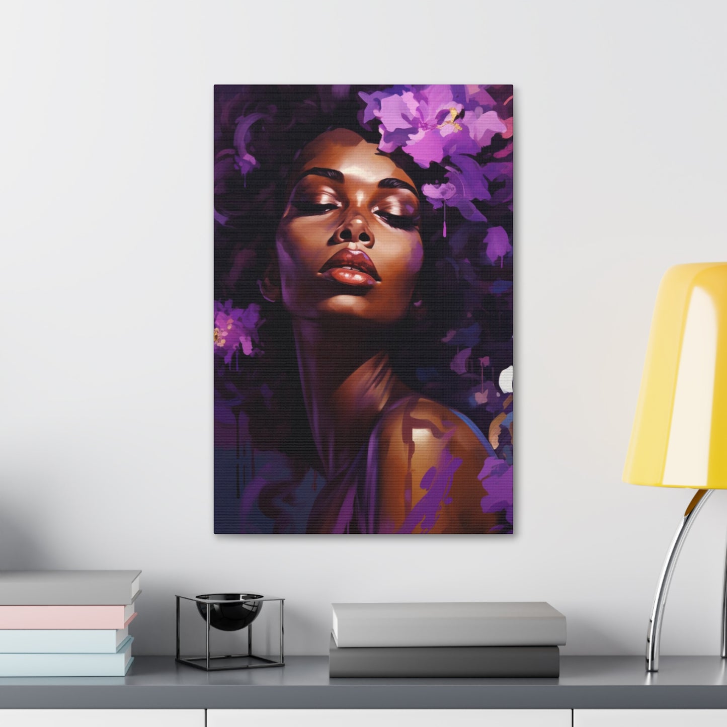 African Woman Stretched Canvas Print - Art Nouveau Purple Decor Canvas Poster