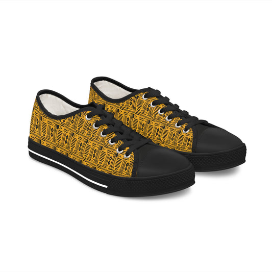 Yellow African Mudcloth Print Women's Low Top Tennis Shoes, Tribal Print Women Footwear