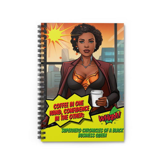 Black Woman Superhero Spiral Notebook, Caffine & Confidence Girl Boss Notebook