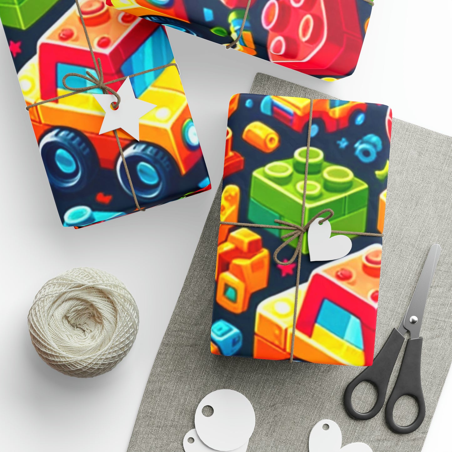 Cartoon Car Theme Gift Paper, Colorful Building Block Gift Wrap