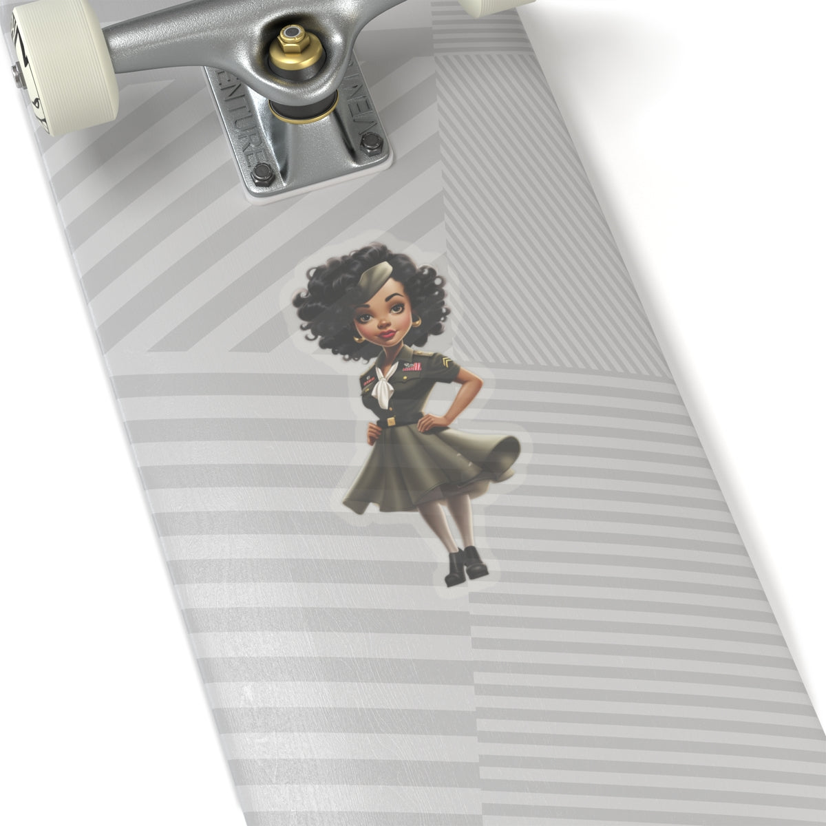 Animated Black Woman Military Pin-Up Sticker, Black Woman Pin Up Style Art Decal