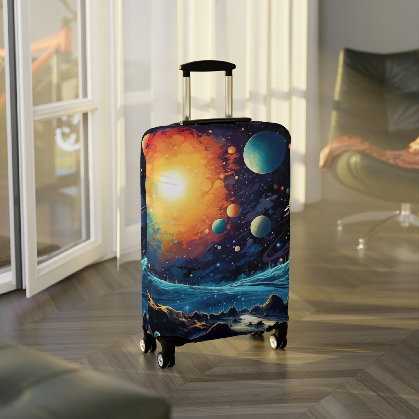 Cosmic Adventure Luggage Cover - Space Exploration Suitcase Protector - Galactic Travel Accessory