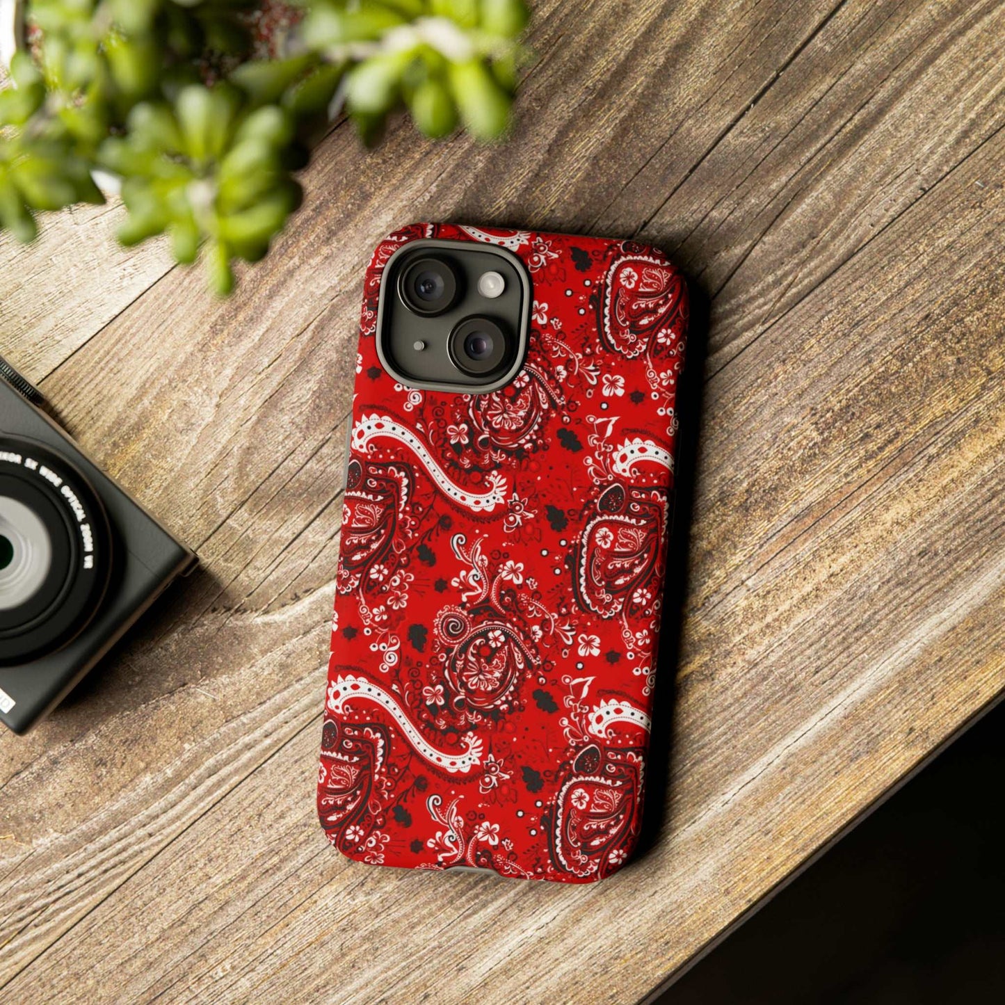 Biomorphic Style Red Bandana Tough IPhone Case, Paisley Print iPhone Case