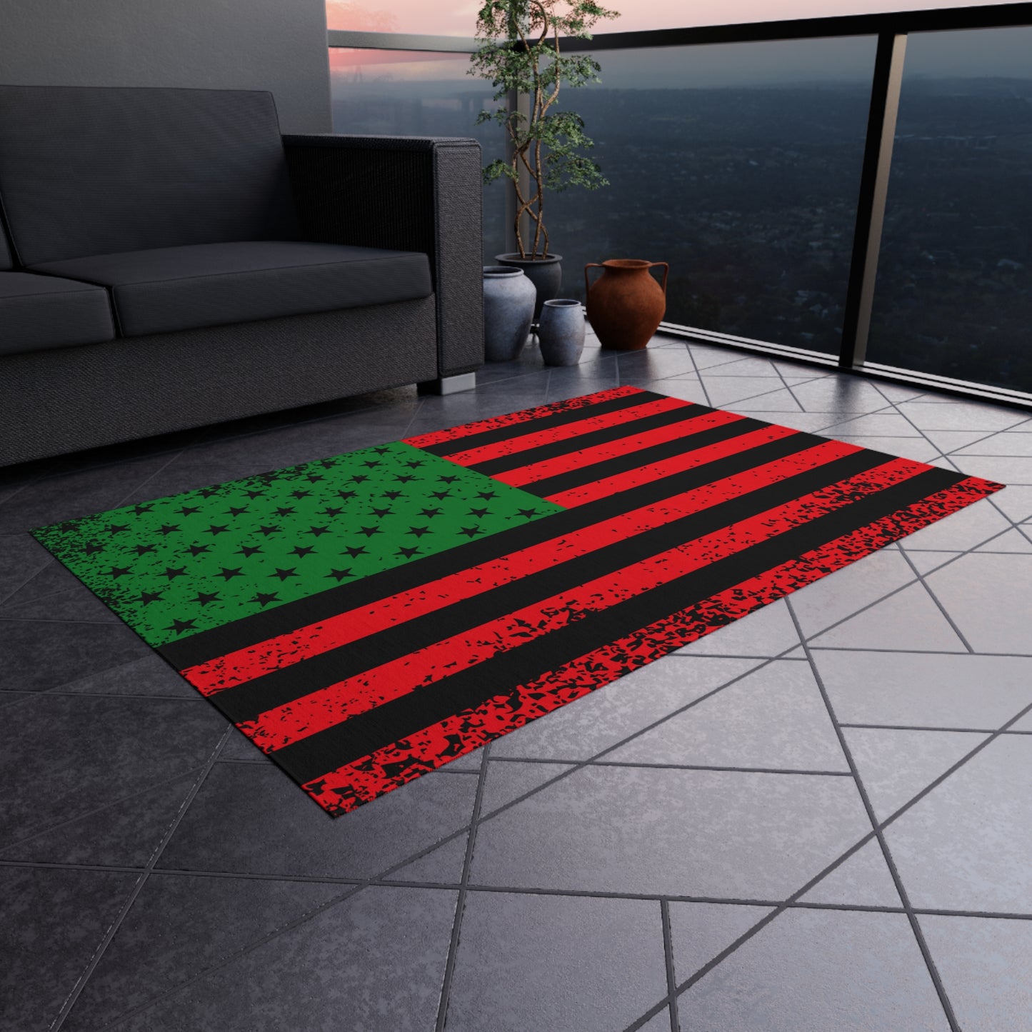 Pan-African Outdoor Rug, Cultural Themed Patio Rug, Red Black Green Flag Rug, Garvey Flag Home Decor, Pan-African American Flag Rug