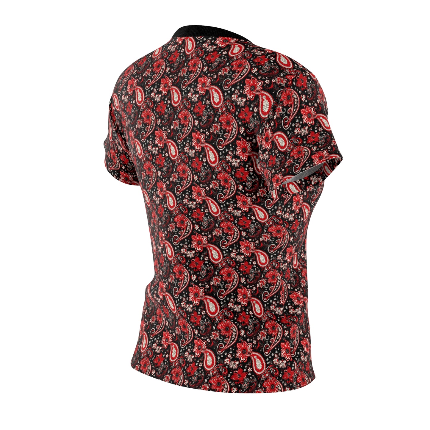 Classic Red & Black Paisley Print Women's T-Shirt, Red Bandana Print Apparel