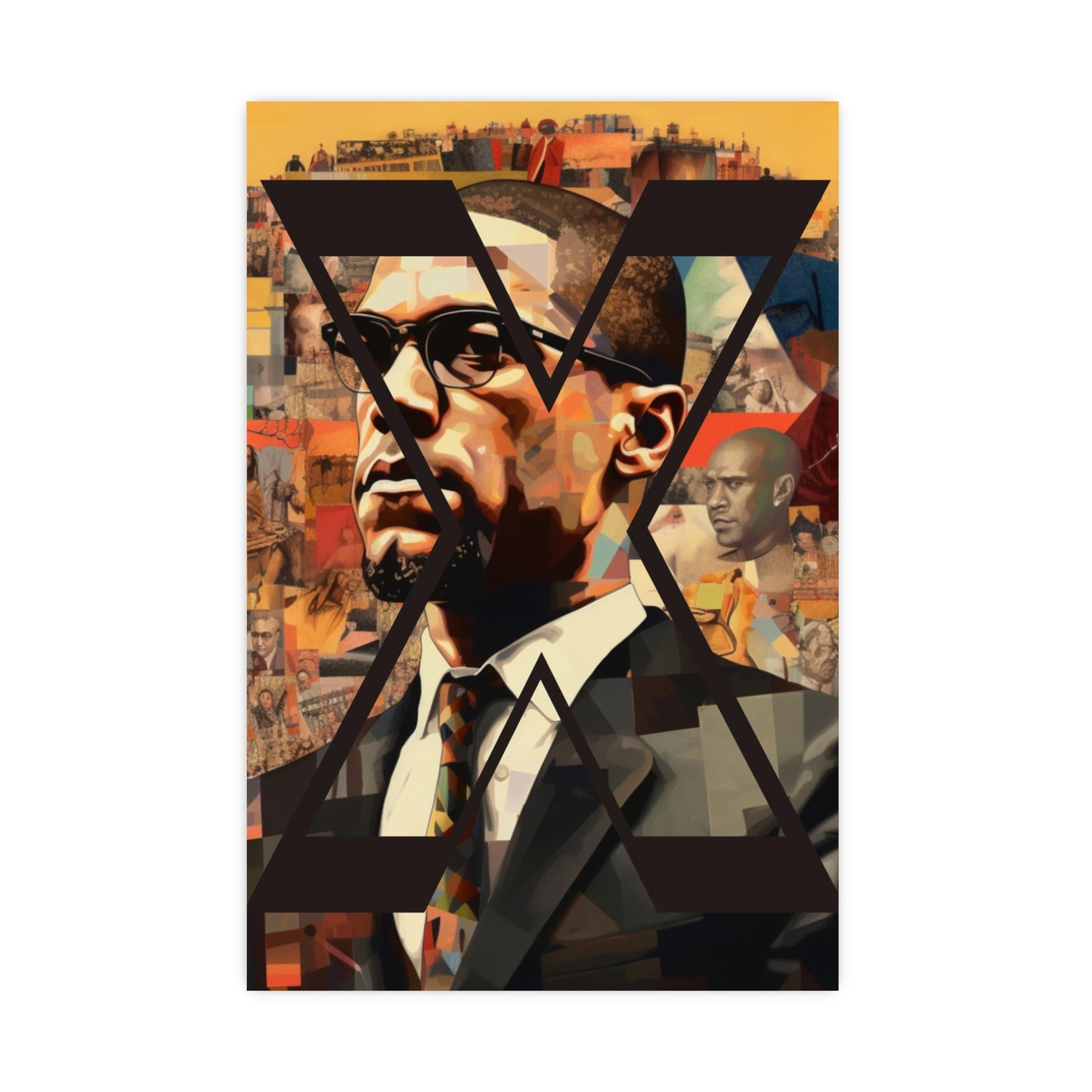 Malcolm X Historical Tribute Poster, Authentic Visuals of Malcolm X and Black Leaders Collage