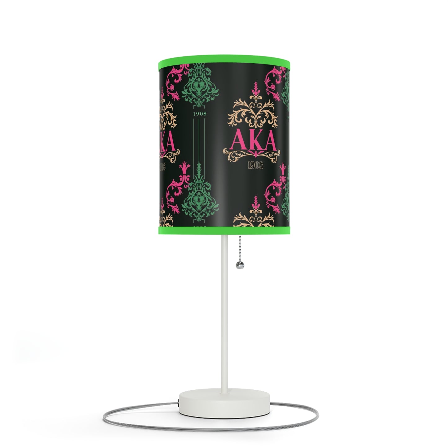 AKA Sorority Pink & Green Table Lamp, Steel Base, High-Res Shade, Dorm Room Decor, Perfect AKA Housewearming Gift, Pretty Girl Office Decor