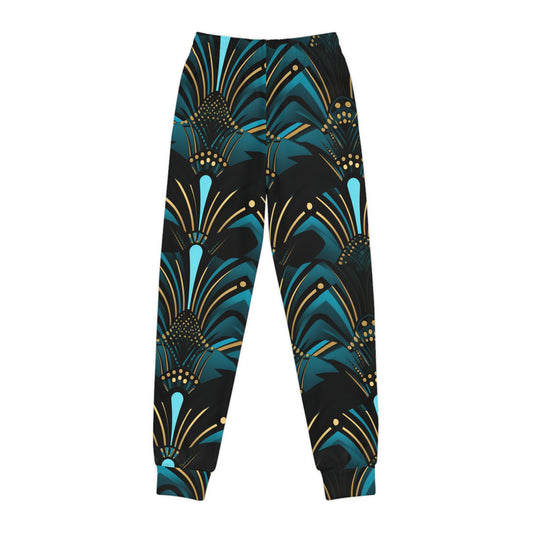 Children's African Ankara Print Joggers, Zanzibar Blue & Ebony Black Fashion For Kids