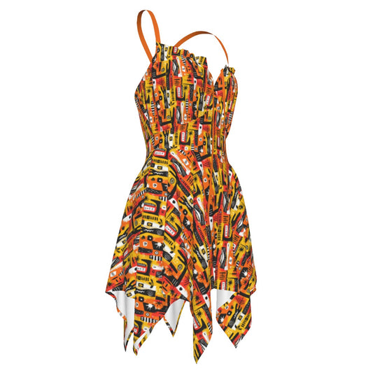 Sunset Palette Afrocentric Print Summer Dress,  Orange Abstract Women's Sleeveless