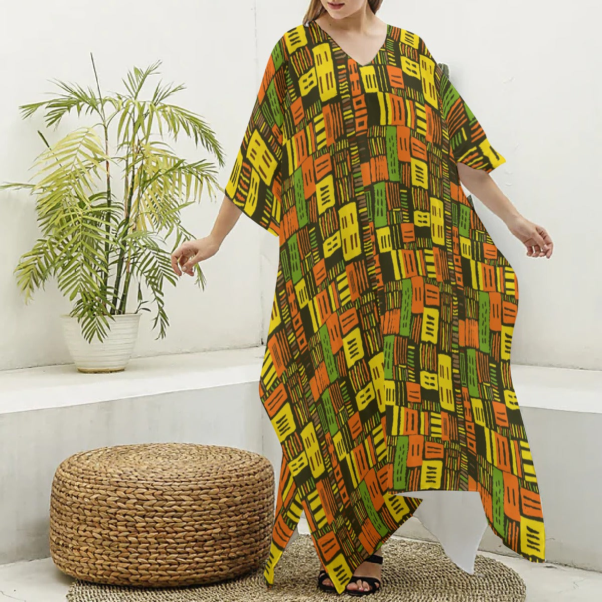 Vibrant Kente Elegance Kaftan, African Mud Cloth Inspired Robe, African Print Cover Up