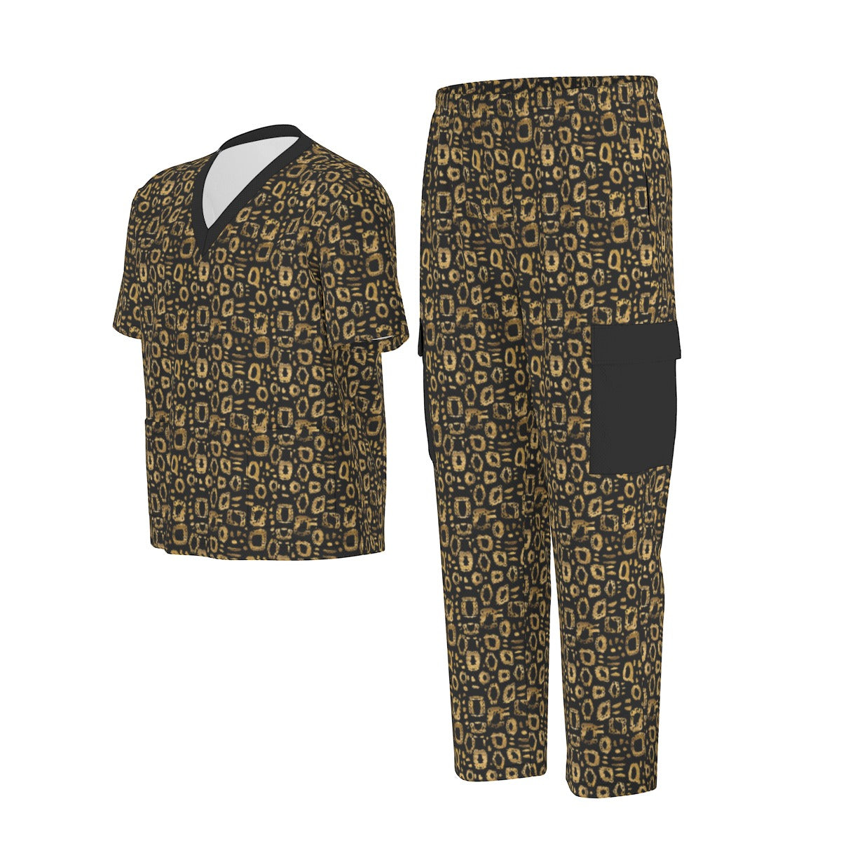 xotic Leopard Print Unisex Scrub Set, Durable Birdseye Fabric Medical Uniform