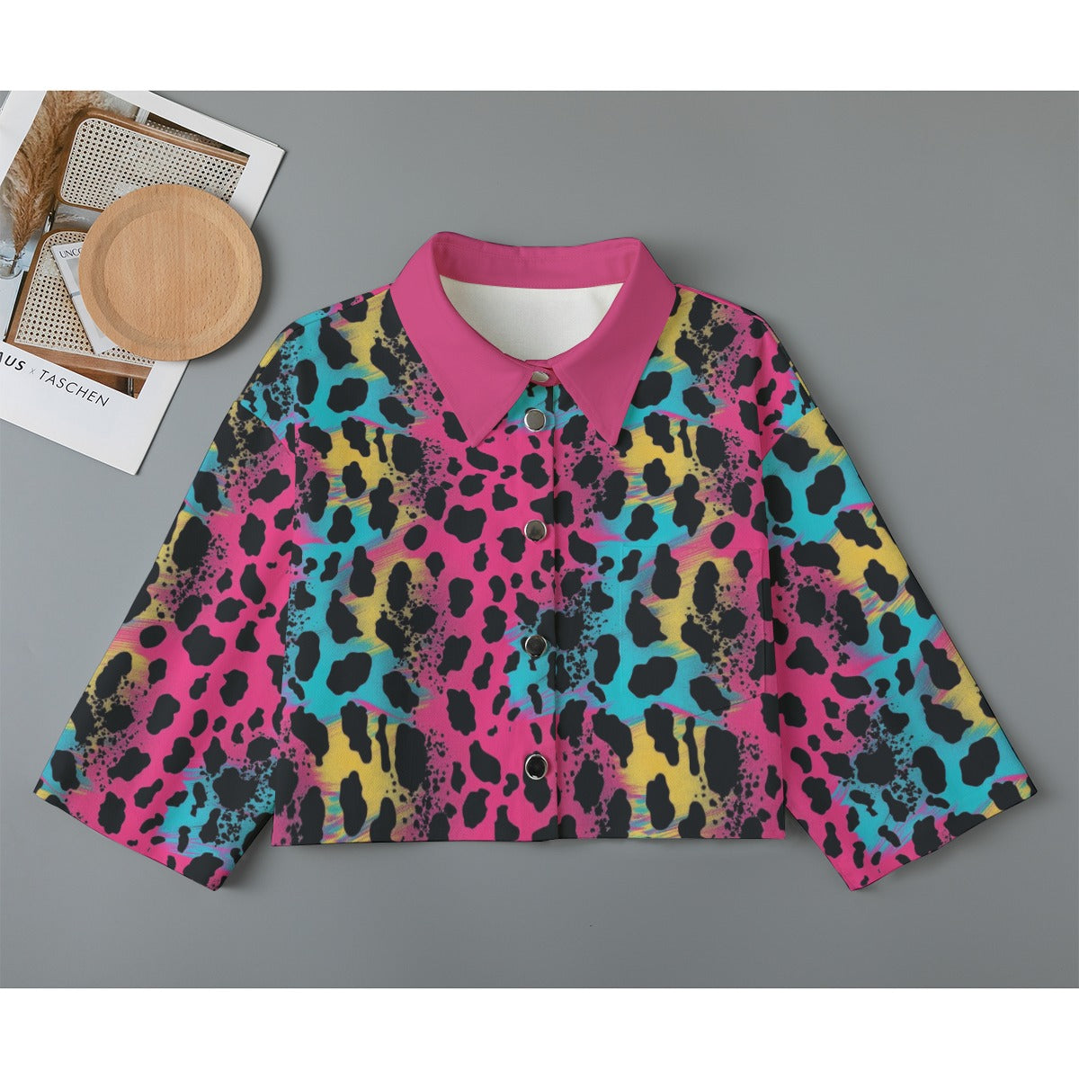 Multi-Colored Leopard Print Women's Cropped Cotton Jacket