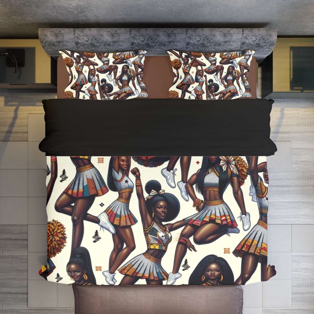 Afrocentric Cheerleader 4-Piece Duvet Cover Set, Cultural-inspired Bedroom Decor