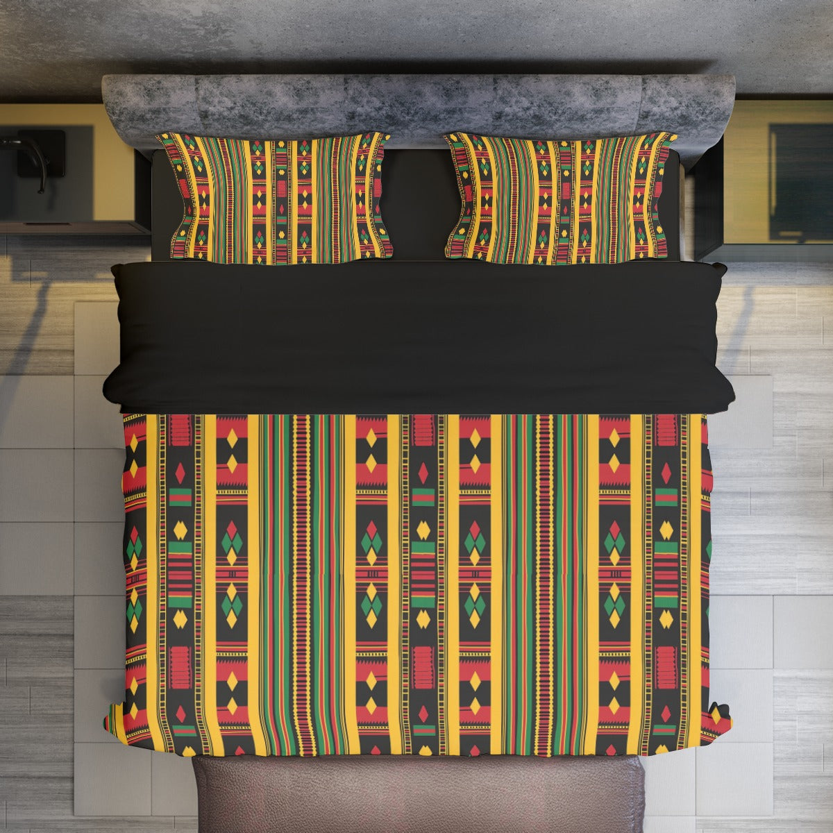 Traditional Kente Pattern Four-Piece Duvet Cover Set, Vibrant and Comfortable Bedding, African Art Duvet Set