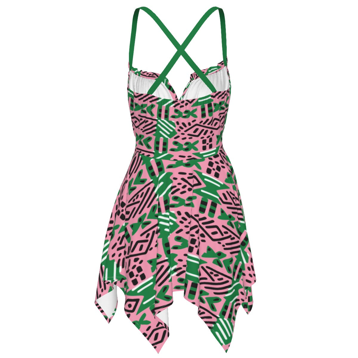 AKA Sorority Pink &amp; Green African Mud Cloth Women’s Summer Beach Dress, Plus Size Ethnic Print Beachwear