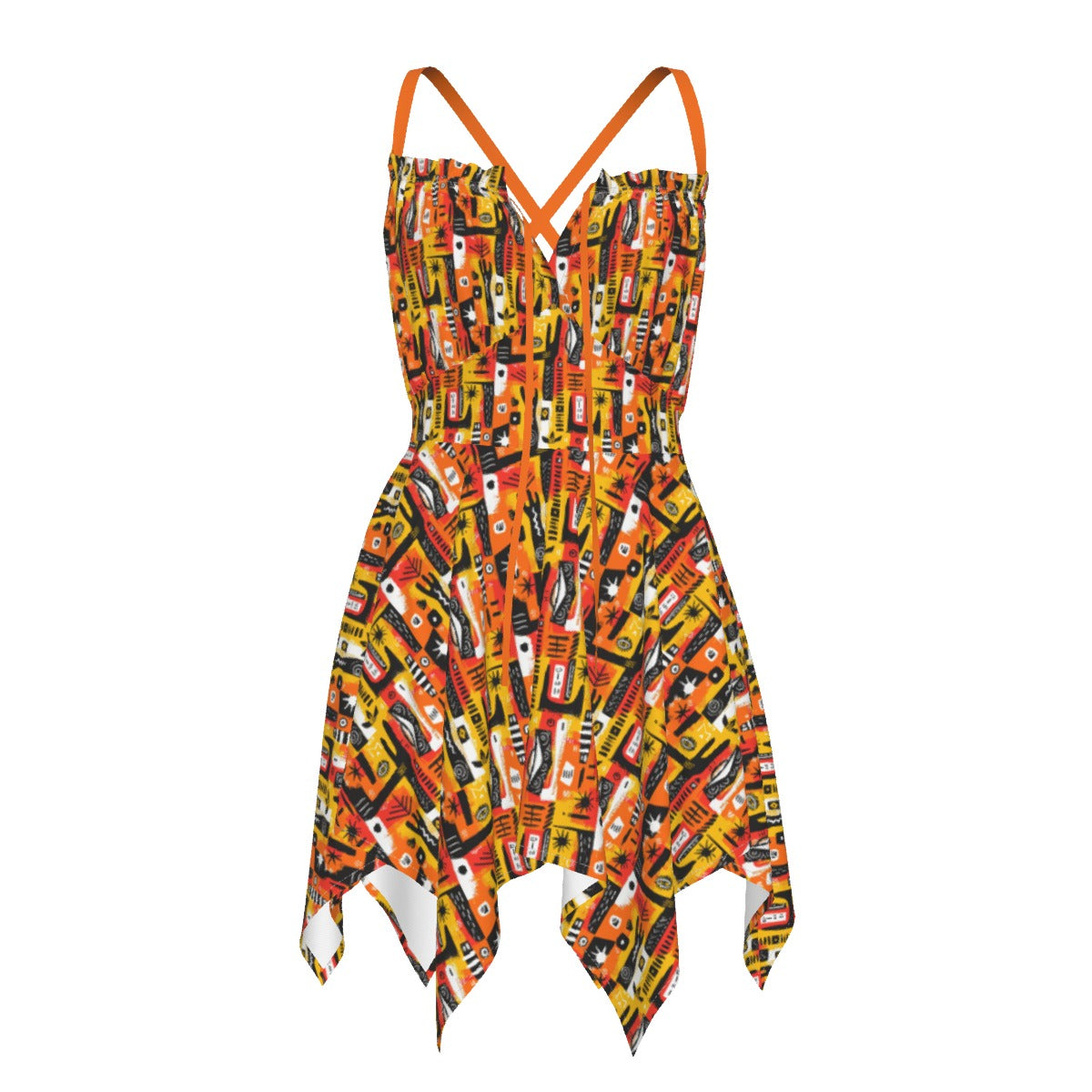 Sunset Palette Afrocentric Print Summer Dress,  Orange Abstract Women's Sleeveless