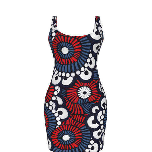 Red, White, and Blue Patrotic Bodycon Women's Dress, USA Themed Bodycon Dress, Stars and Stripes Themed Dress