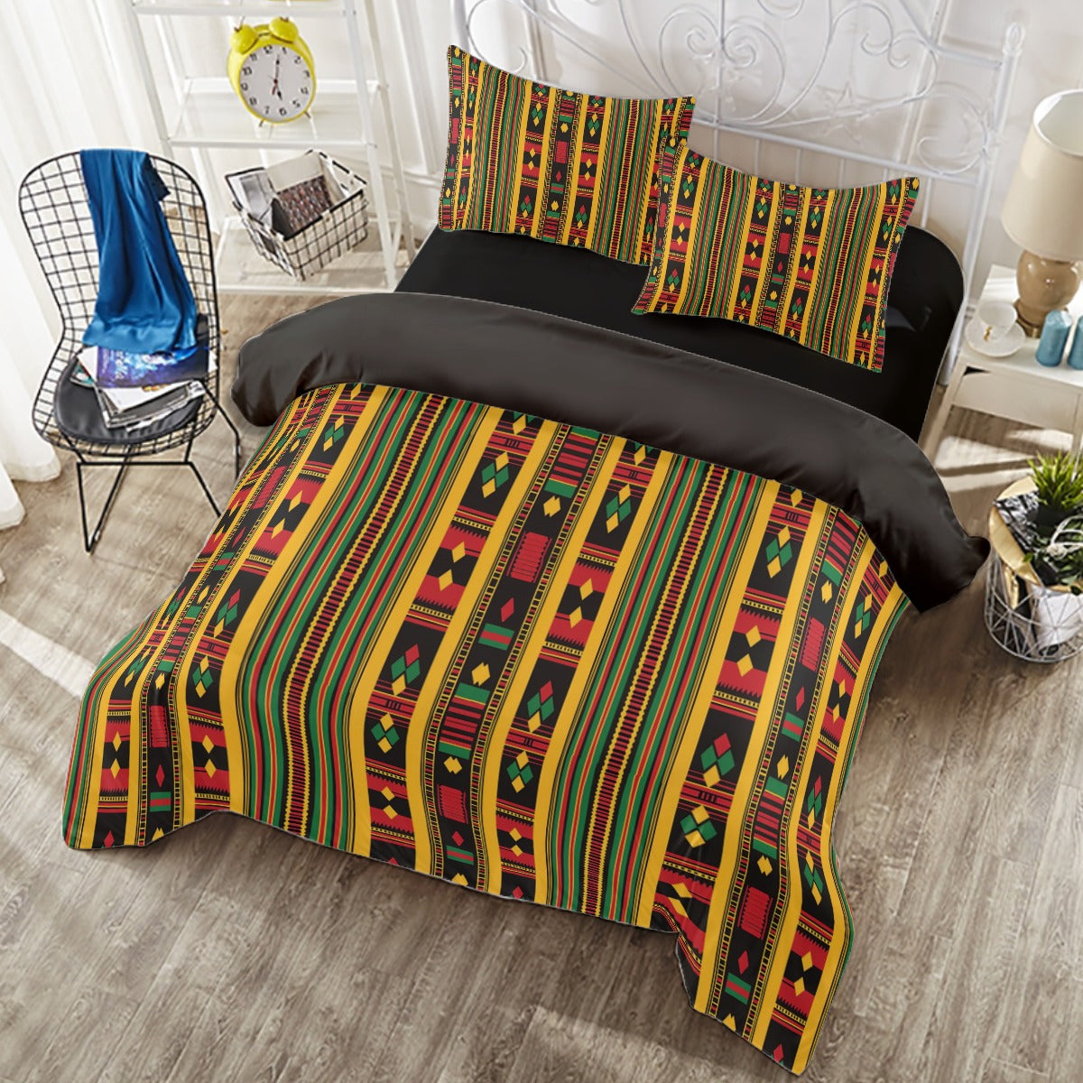 Traditional Kente Pattern Four-Piece Duvet Cover Set, Vibrant and Comfortable Bedding, African Art Duvet Set