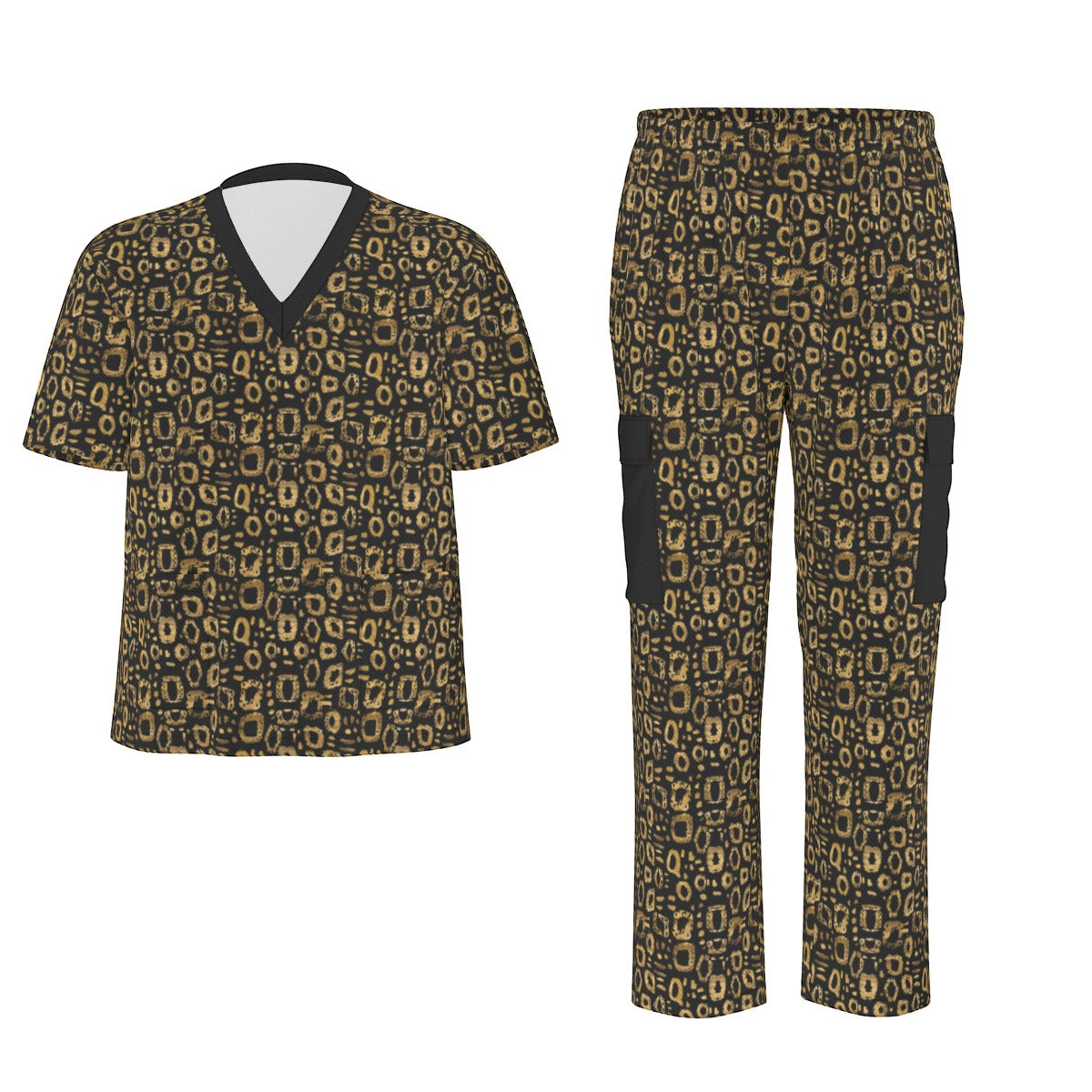 xotic Leopard Print Unisex Scrub Set, Durable Birdseye Fabric Medical Uniform