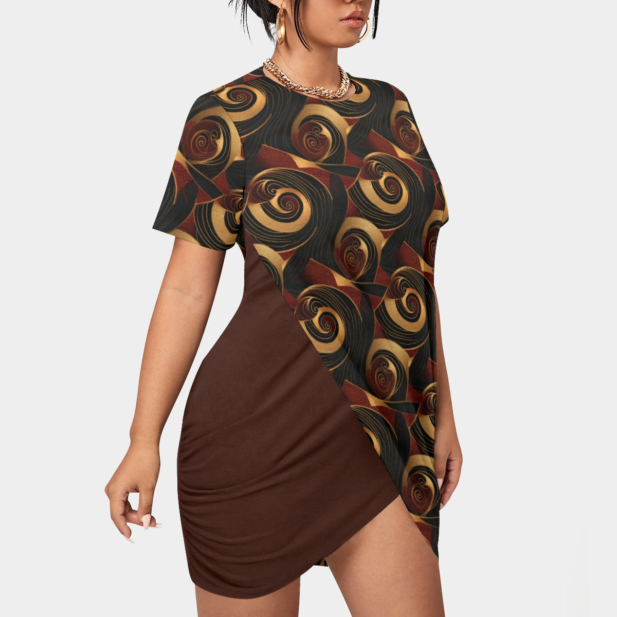 Crimson & Gold African Ankara Print Plus Size Women’s T-Shirt Hem Dress