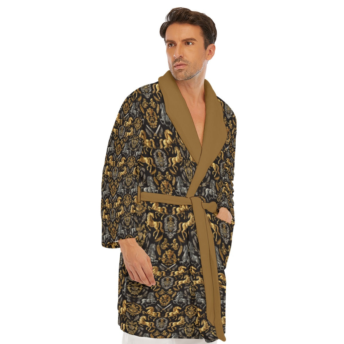 Medieval Themed Men's Bathrobe, Fleece Heraldic Loungewear