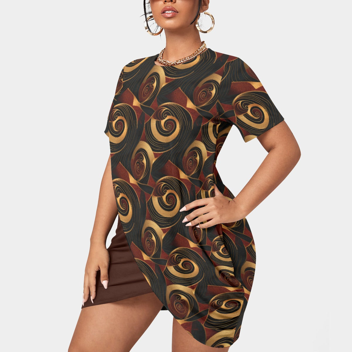 Crimson & Gold African Ankara Print Plus Size Women’s T-Shirt Hem Dress