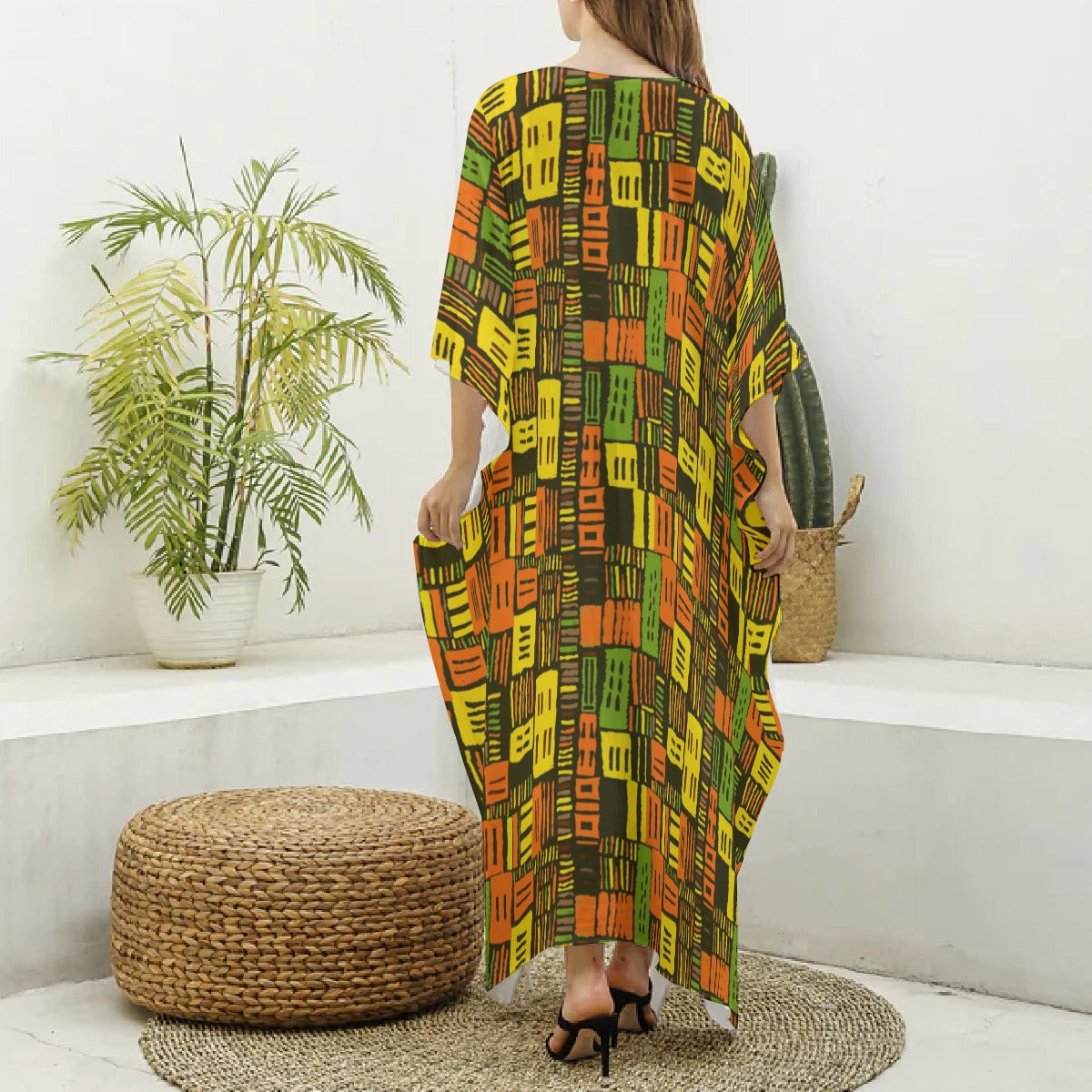 Vibrant Kente Elegance Kaftan, African Mud Cloth Inspired Robe, African Print Cover Up