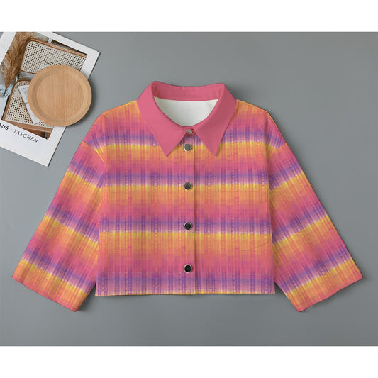 Sunset Hues Tribal Print Cropped Cotton Jacket, Women's Fashion Cardigan