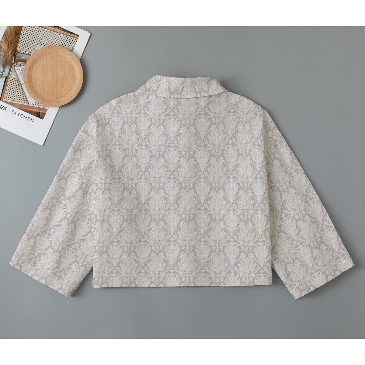 Lace Illusion Cropped Cotton Jacket, Elegant Mid-Sleeve Design