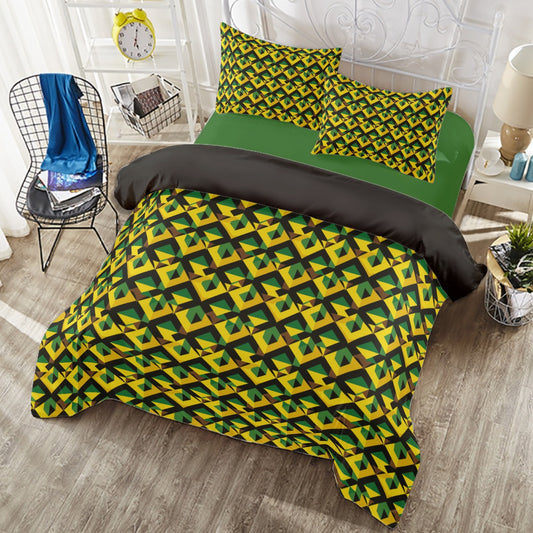 Jamaican Flag Duvet Cover Set, Green Black Yellow Duvet, Caribbean Energy Bedding, Island Vibes Bedroom Decor,