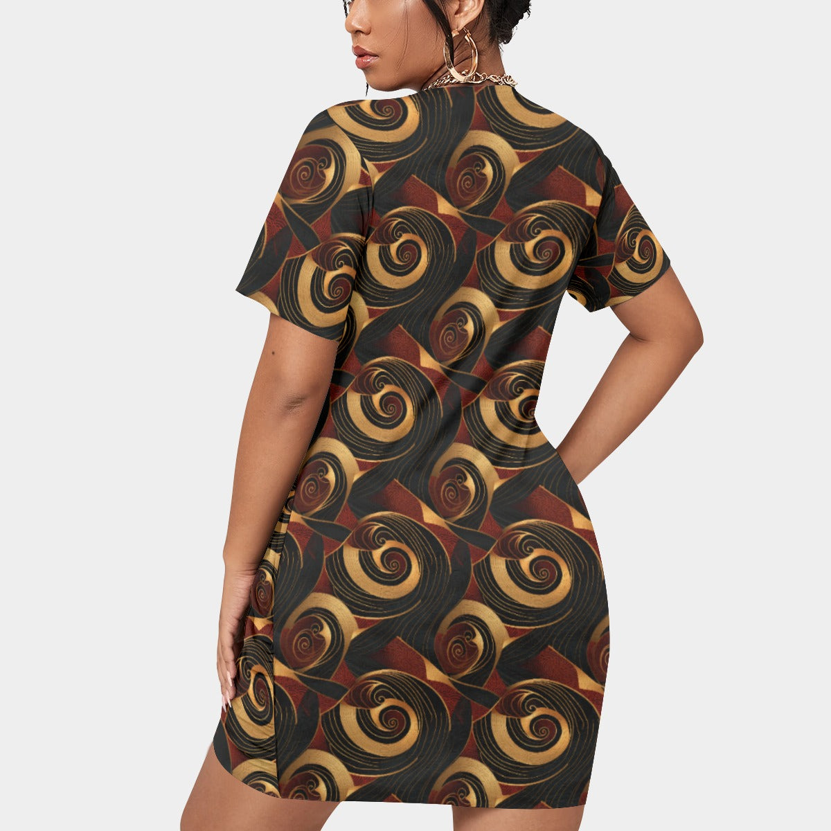 Crimson & Gold African Ankara Print Plus Size Women’s T-Shirt Hem Dress