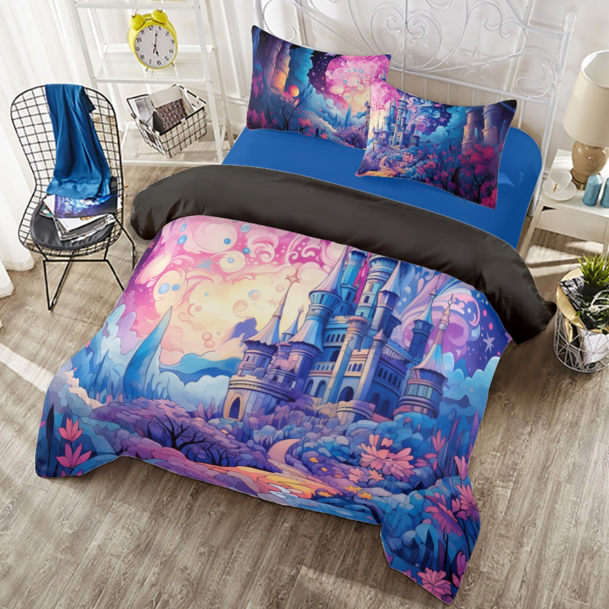 Magical Fantasy Castle 4 Piece Duvet Cover Set, Colorful Kids Bedroom Décor