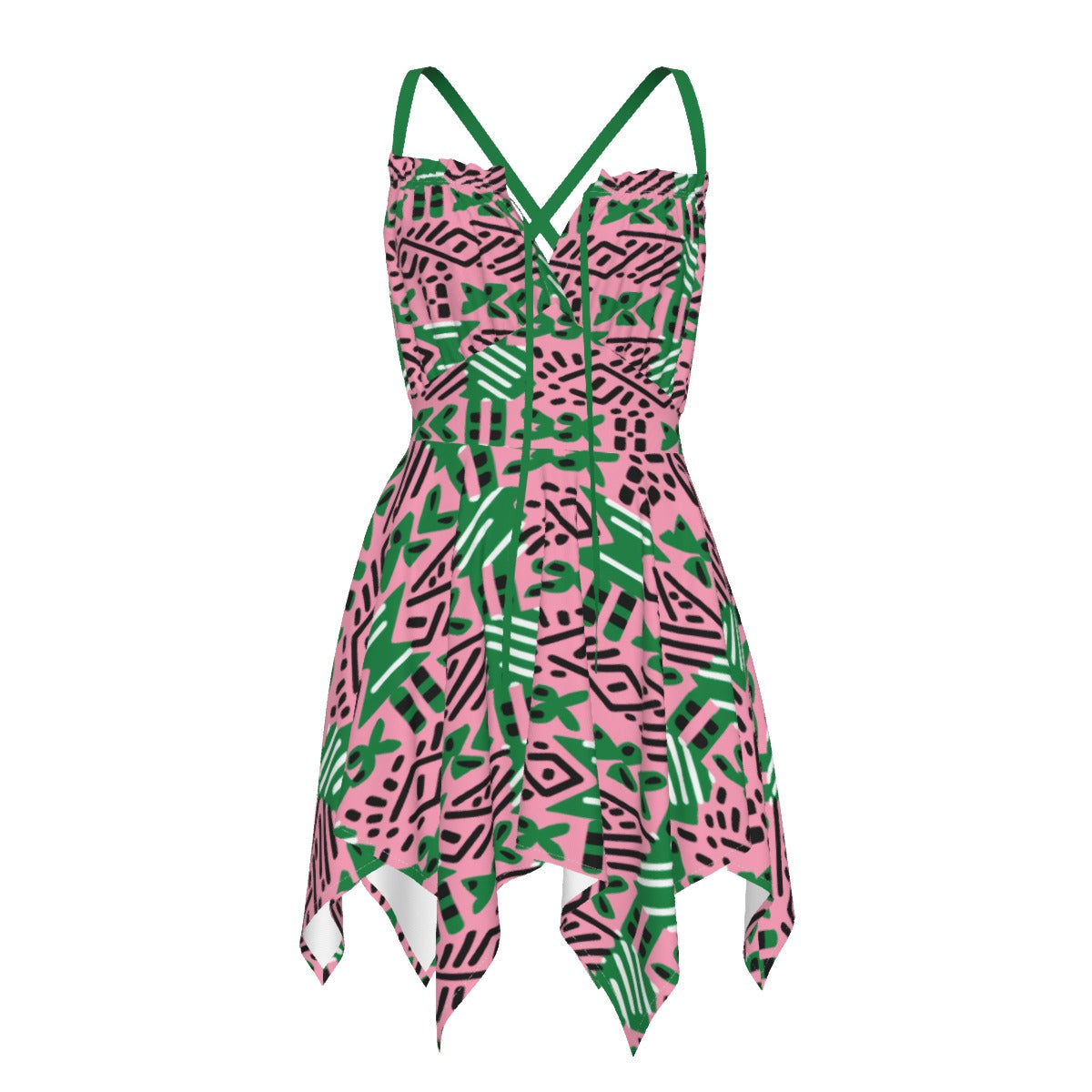 AKA Sorority Pink &amp; Green African Mud Cloth Women’s Summer Beach Dress, Plus Size Ethnic Print Beachwear