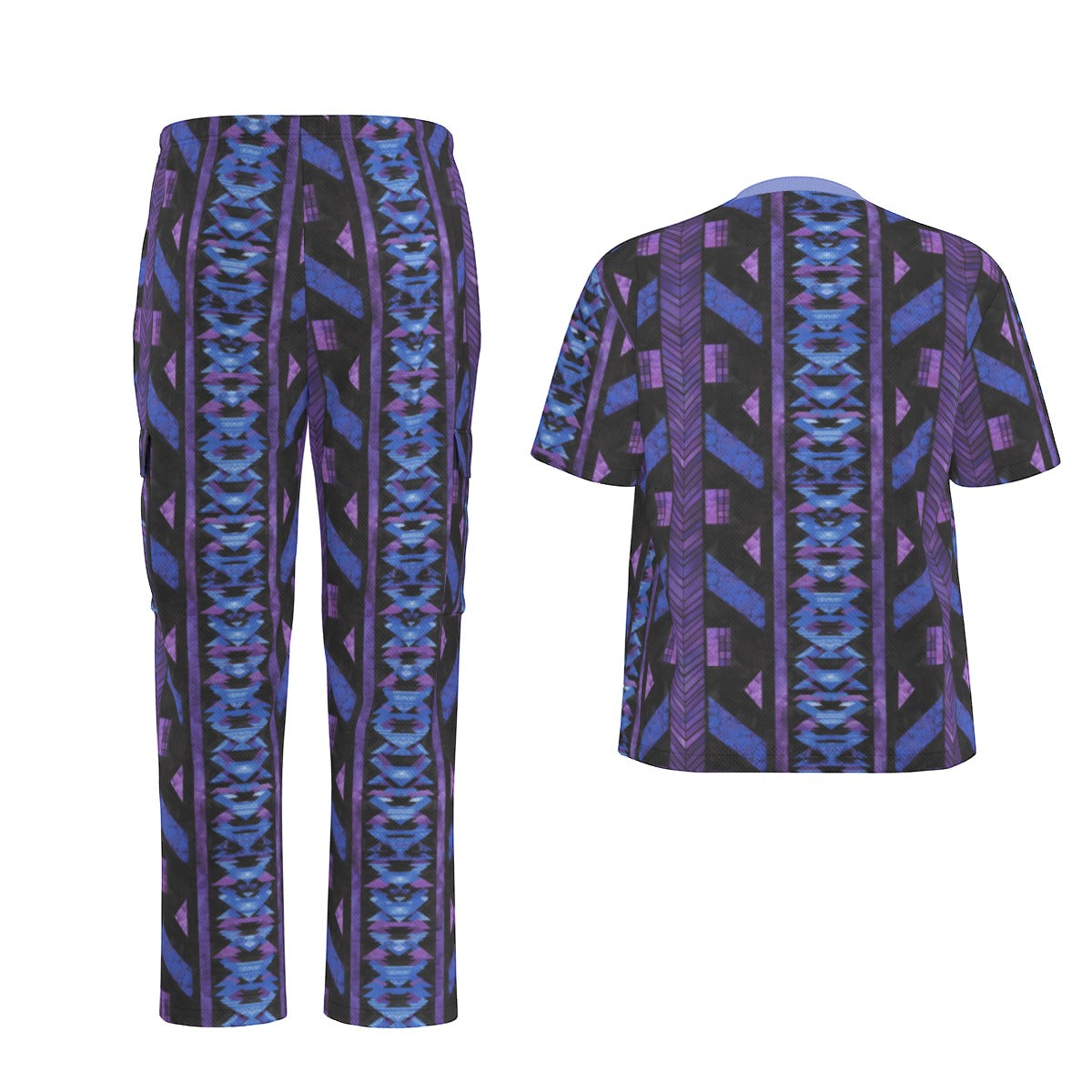 Purple & Blue African Print Unisex Scrub Set, Abstract Tribal Print Medical Uniform