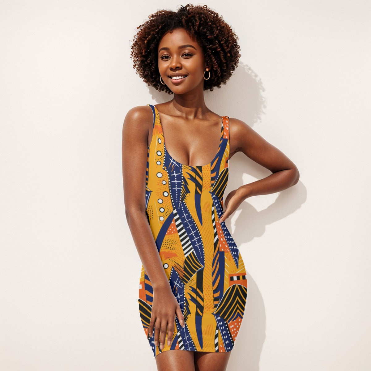 Kente Cloth Print Bodycon Dress, Plus Size African Print Dress, Ghanaian Print Dress