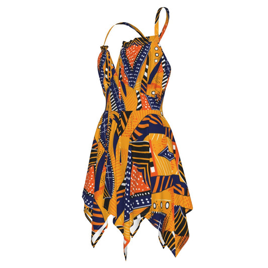 Vibrant Kente Cloth Cascade Slip Dress - Plus Size African Heritage Women's Casual Dress