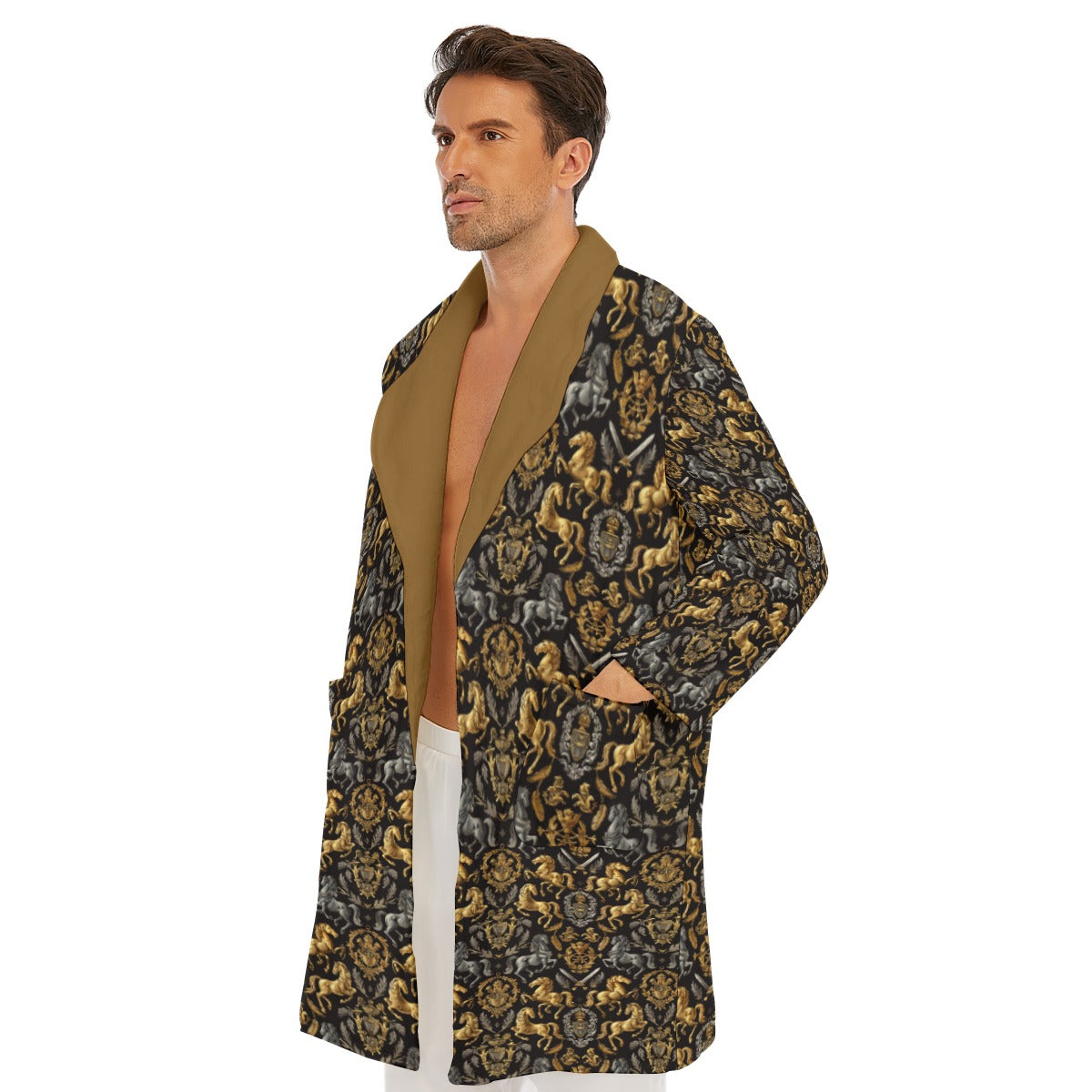 Medieval Themed Men's Bathrobe, Fleece Heraldic Loungewear