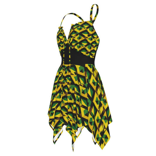 Jamaican Flag Slip Dress, Plus Size Tropical Slip Dress, Sleeveless Jamaican Flag Inspired Print Dress, Caribbean Sun Dress