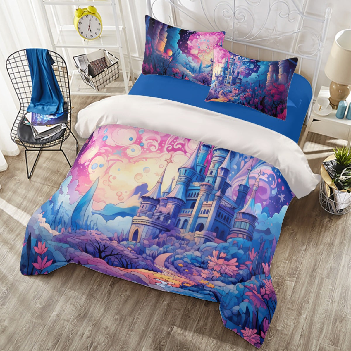 Magical Fantasy Castle 4 Piece Duvet Cover Set, Colorful Kids Bedroom Décor