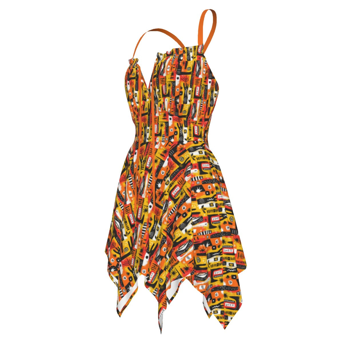 Sunset Palette Afrocentric Print Summer Dress,  Orange Abstract Women's Sleeveless