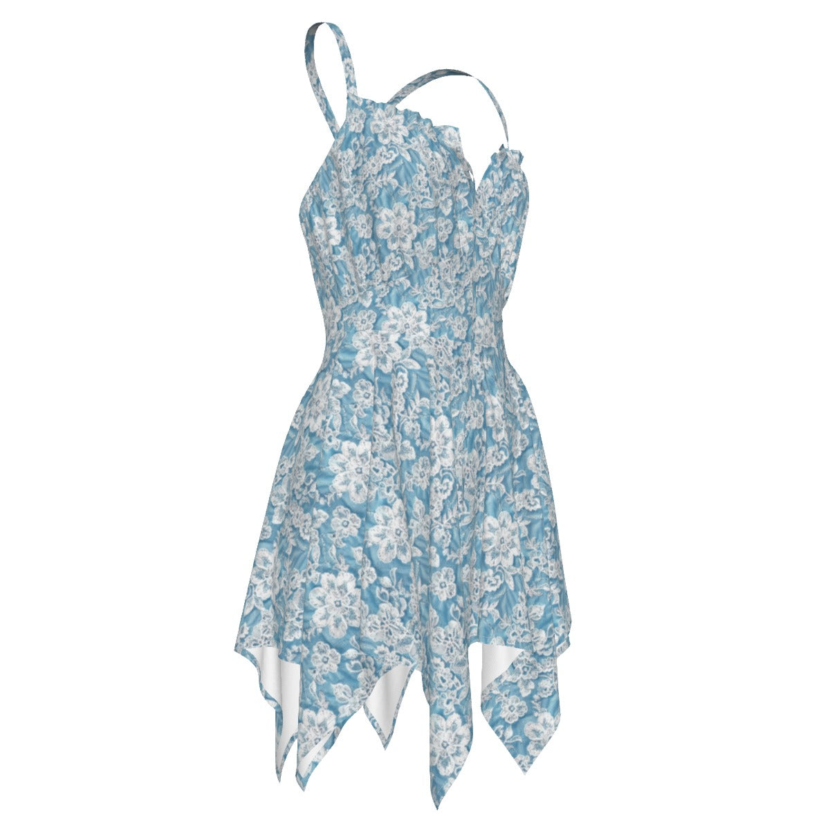 Blue Floral Breeze Women's Slip Dress, All-Over Print, Sleeveless Beach Dress