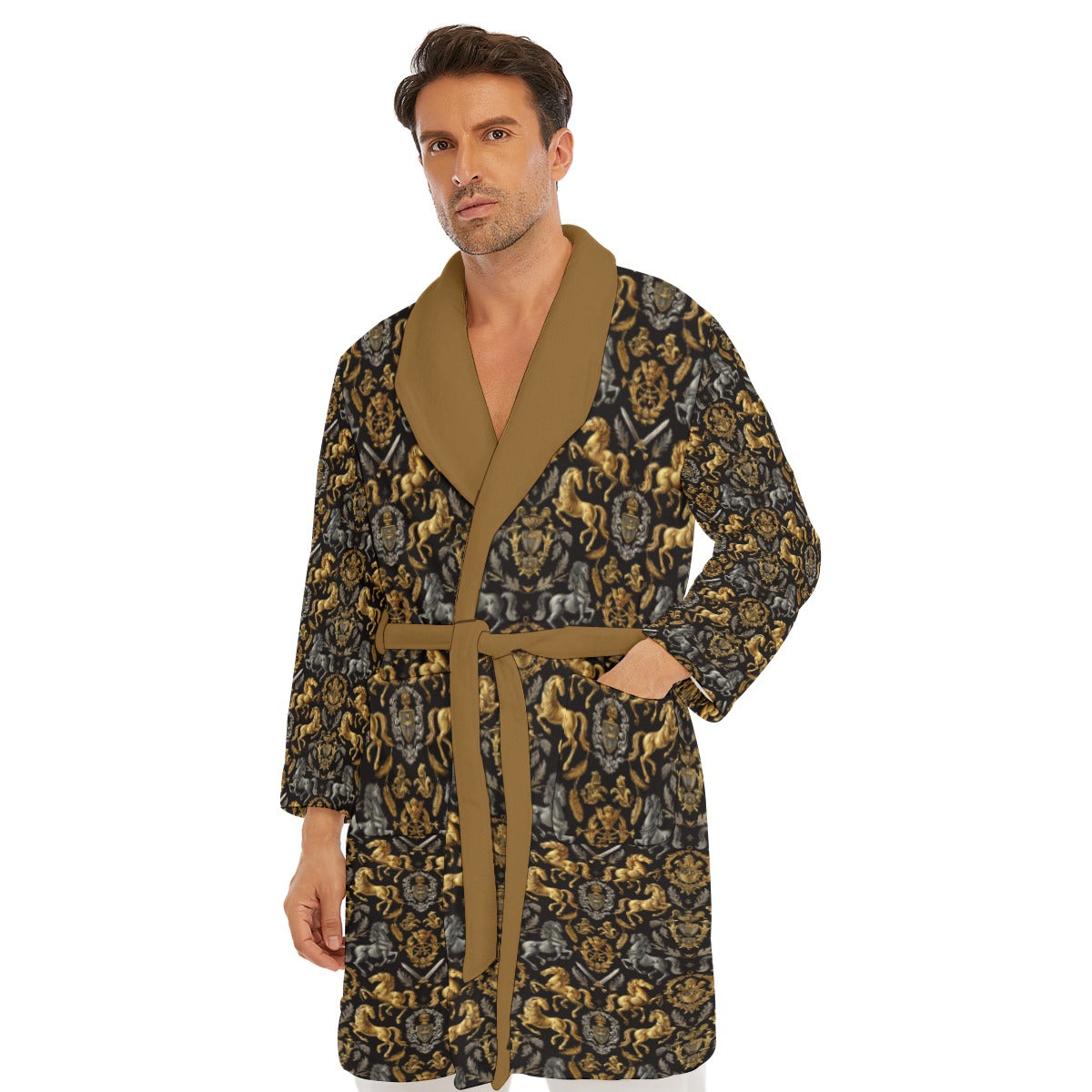 Medieval Themed Men's Bathrobe, Fleece Heraldic Loungewear