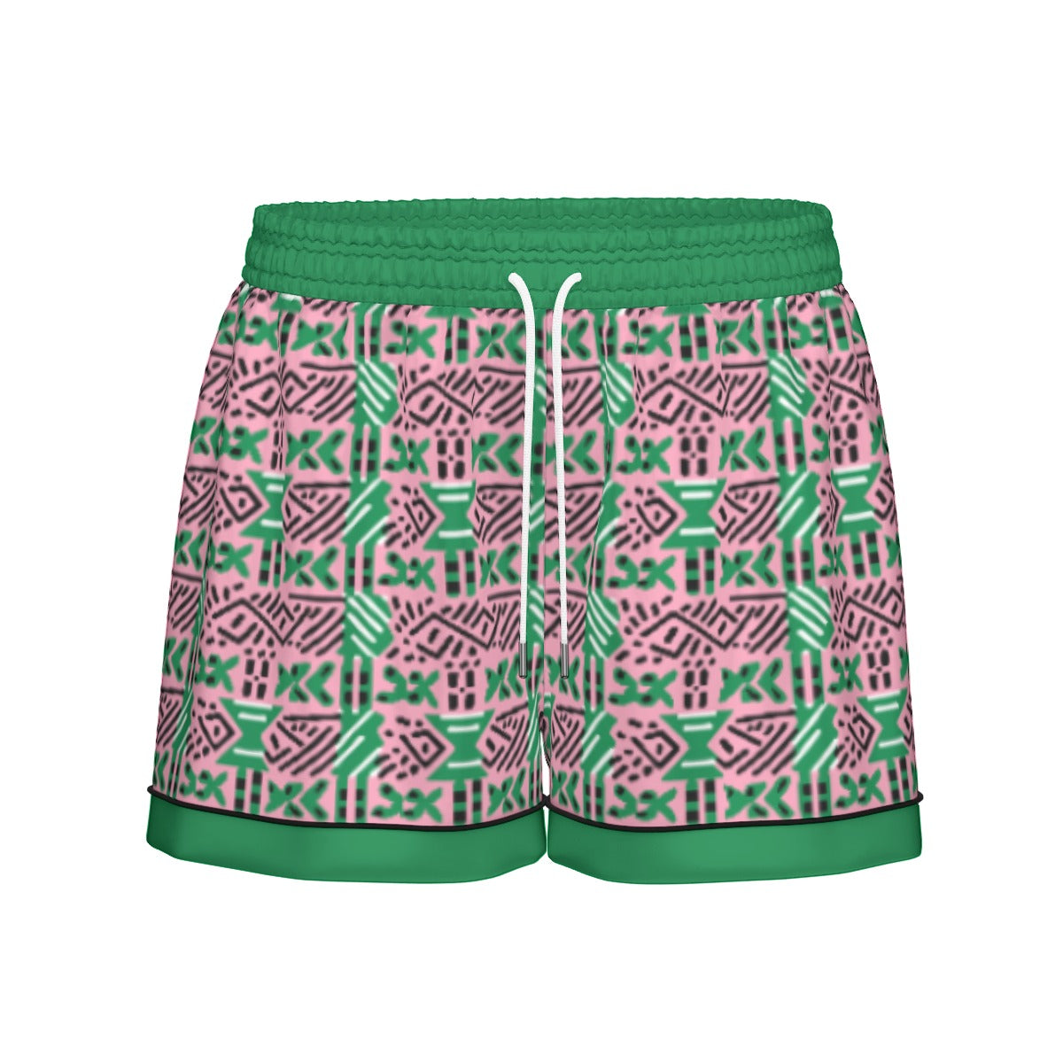 AKA Sorority-Inspired Silk Pajama Set - African Mud Cloth Print with Green Accents