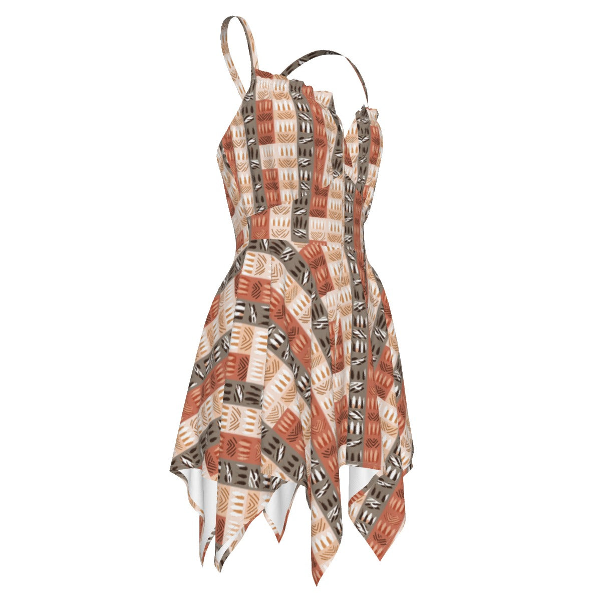 Earthy Elegance African Mud Cloth Women's Beach Dress - Boho Plus Size African Print Slip Dress