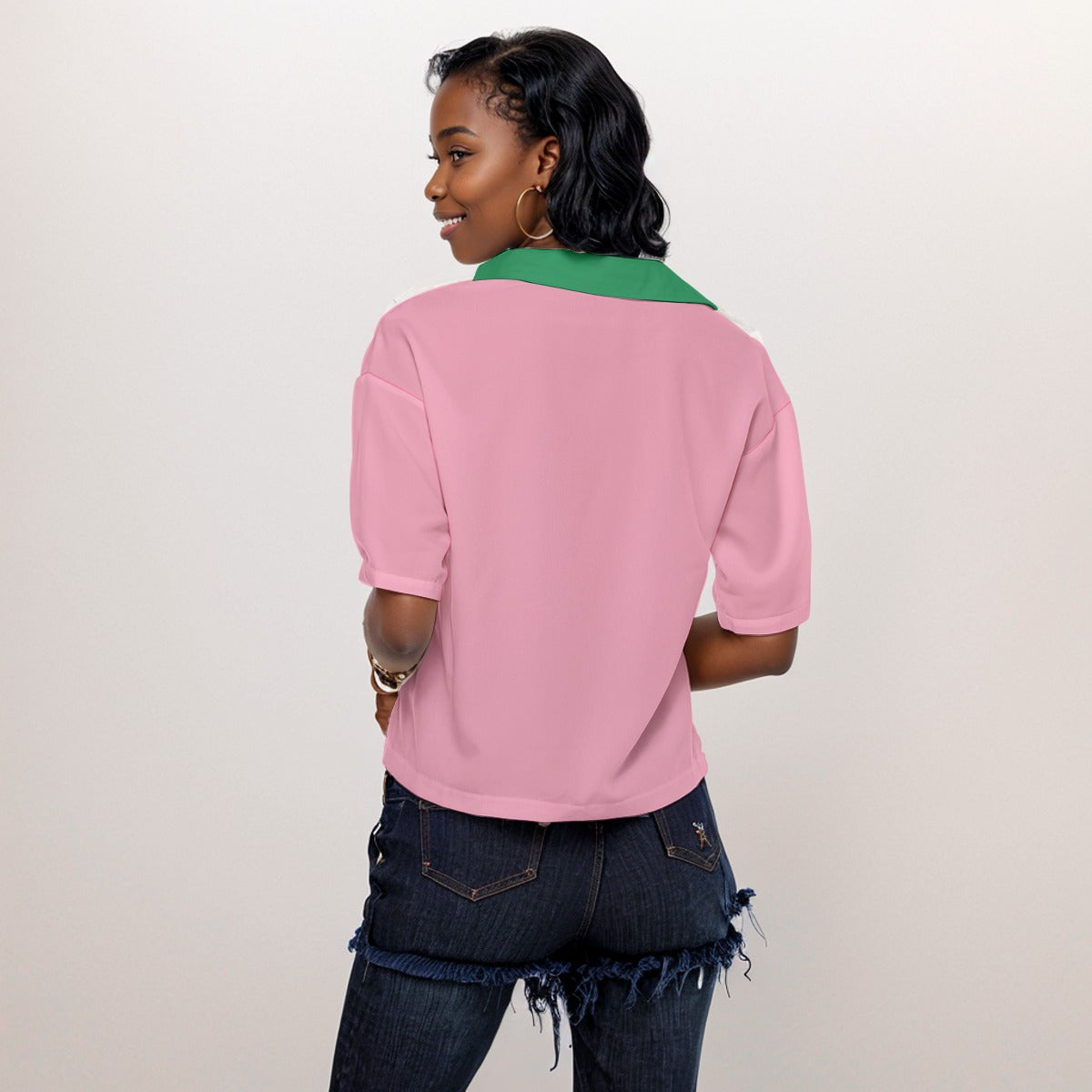 Sorority Spirit V-Neck Shirt in Pink and Green, AKA Inspired Casual Chic Blouse