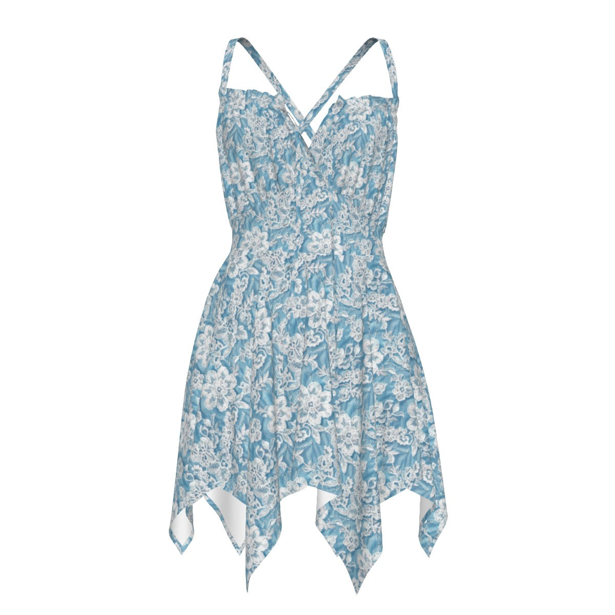 Blue Floral Breeze Women's Slip Dress, All-Over Print, Sleeveless Beach Dress