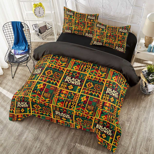 African Kente Cloth Print Black Power 4 Piece Duvet Cover Set, Tribal Print Home Decor